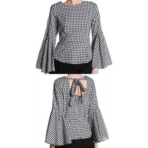 Nanette Lepore Gingham Bell Sleeve Blouse